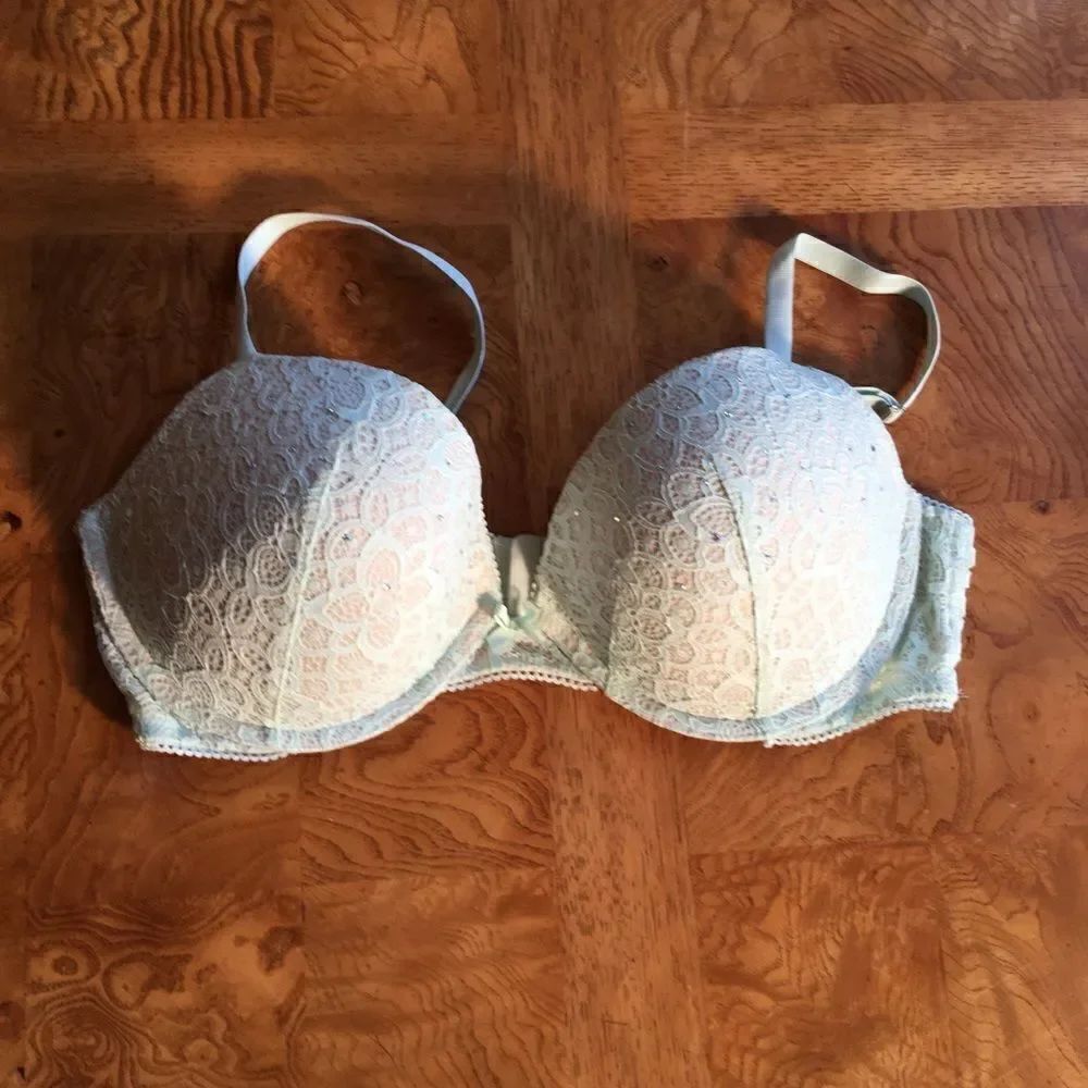 CRYSTAL EMBELLISHED Lace Plunge Push-Up Bra!
